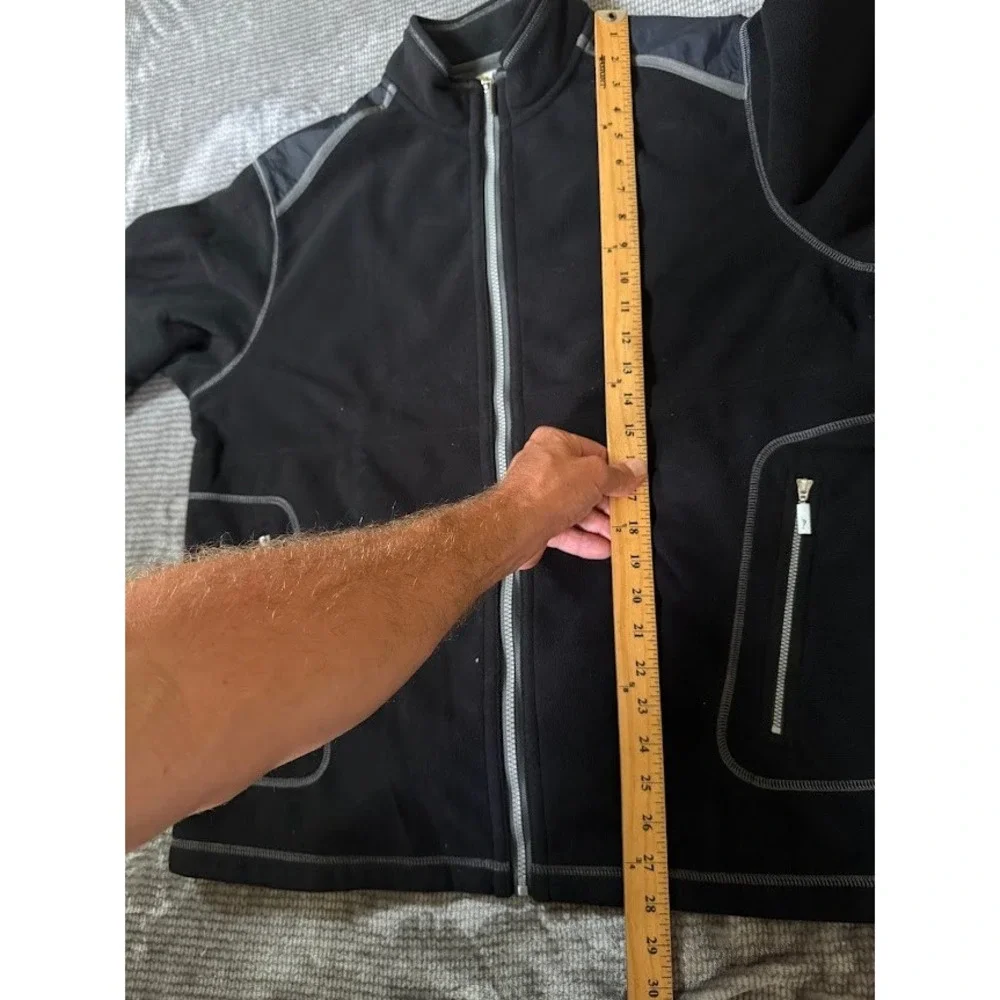 Tommy Bahama Mens Black Full Zip Fleece Jacket Mock Neck Grey Trim Size M